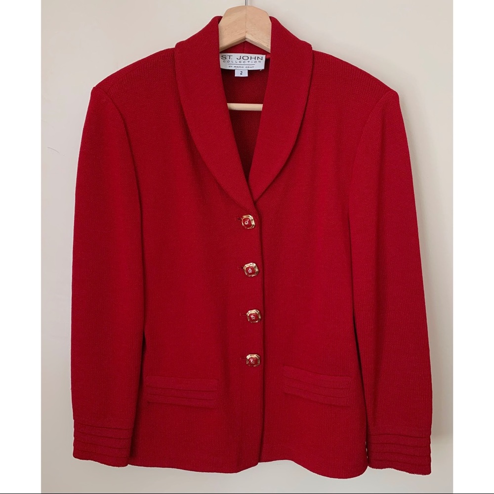St. John Collection • 2 • Classic Red Knit Sweater Blazer Jacket